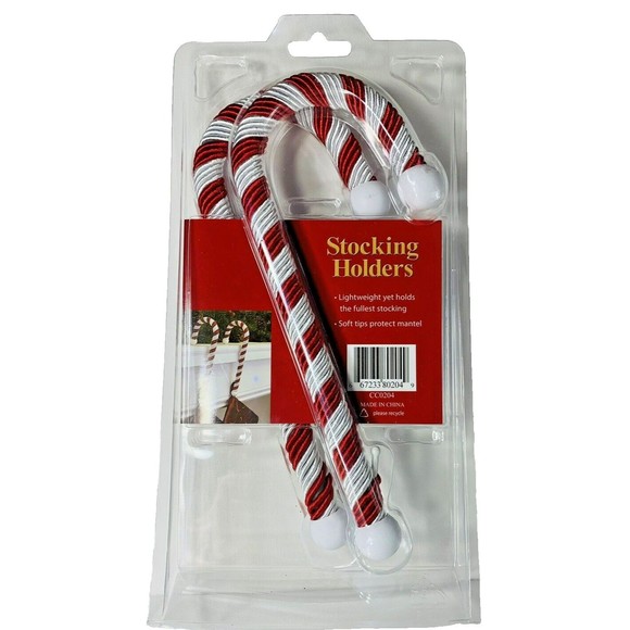 Candy Cane Christmas Stocking Holders Satin Cord Wrap 2 pk Red White Haute Decor - Picture 4 of 16